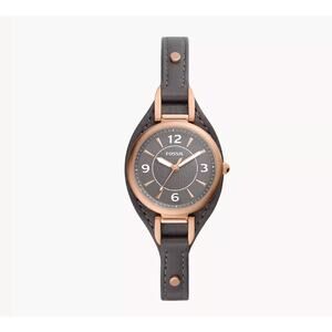 Fossil ES5212 Carlie Three-Hand Black LiteHide Leather Watch